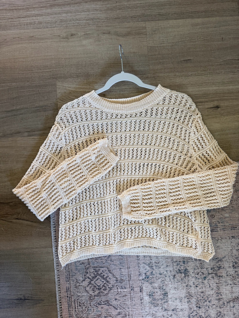Women's Cream Open-Knit Pullover Sweater